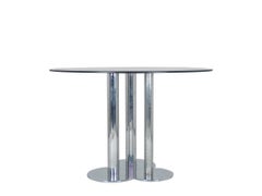 Chrome Plated Metal and Smoked Glass Trifoglio Table by S. Asti for Poltronova