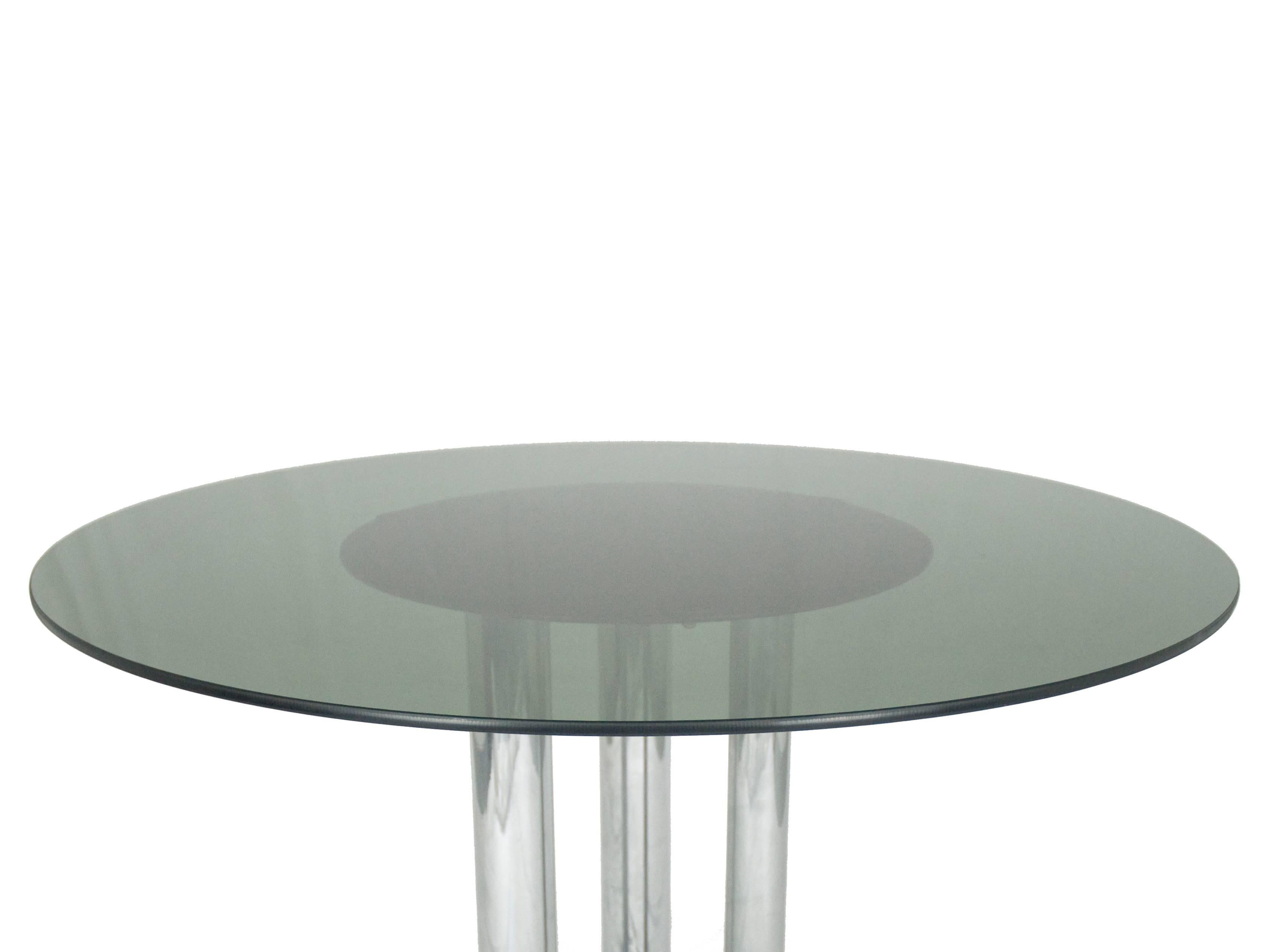 Space Age Chrome Plated Metal and Smoked Glass Trifoglio Table by S. Asti for Poltronova For Sale