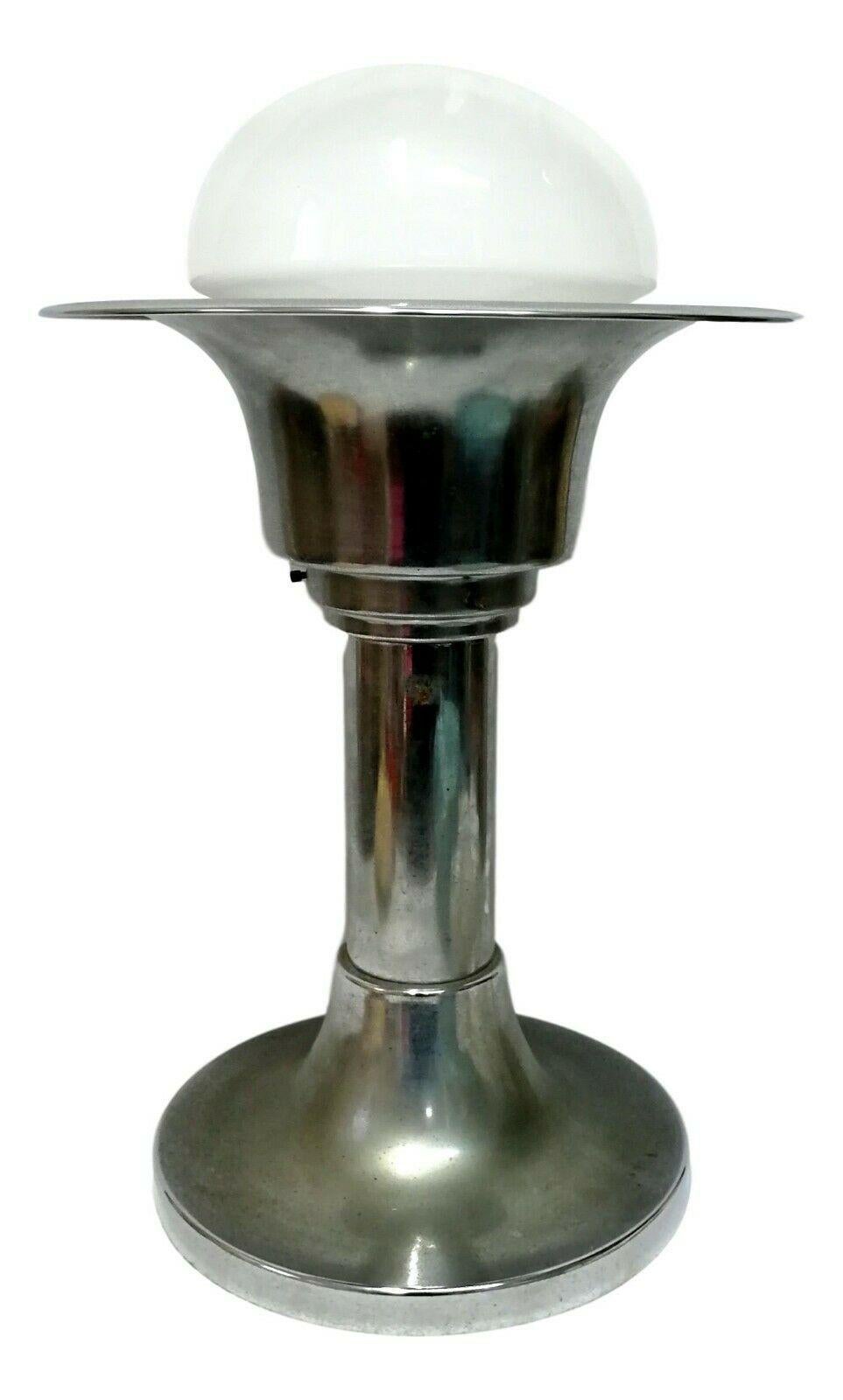 Italian Chromed Metal Table Lamp with Murano Glass Diffuser, 1970s For Sale