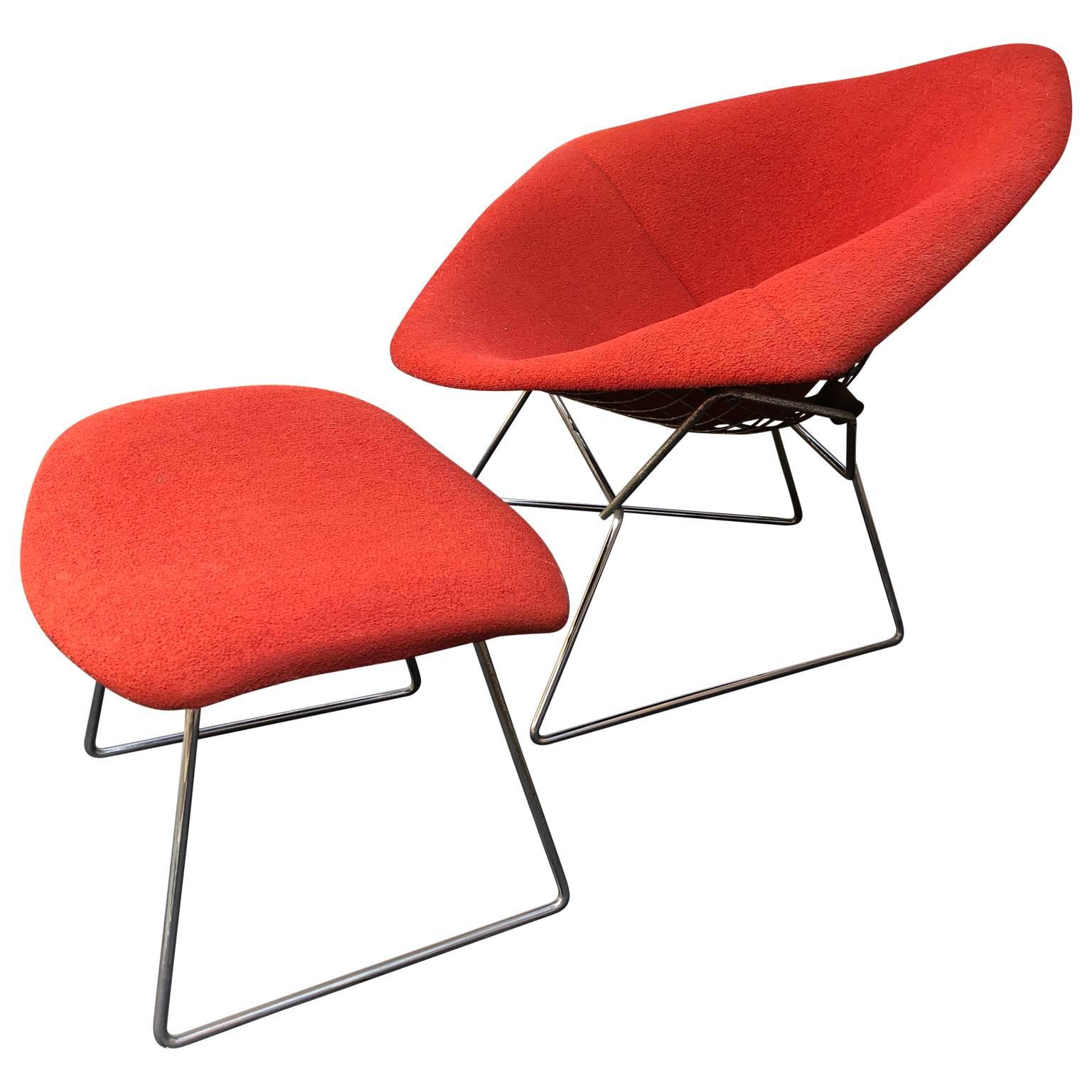 Mid-Century Modern Harry Bertoia Diamond Chair and Ottoman for Knoll, circa 1950's For Sale