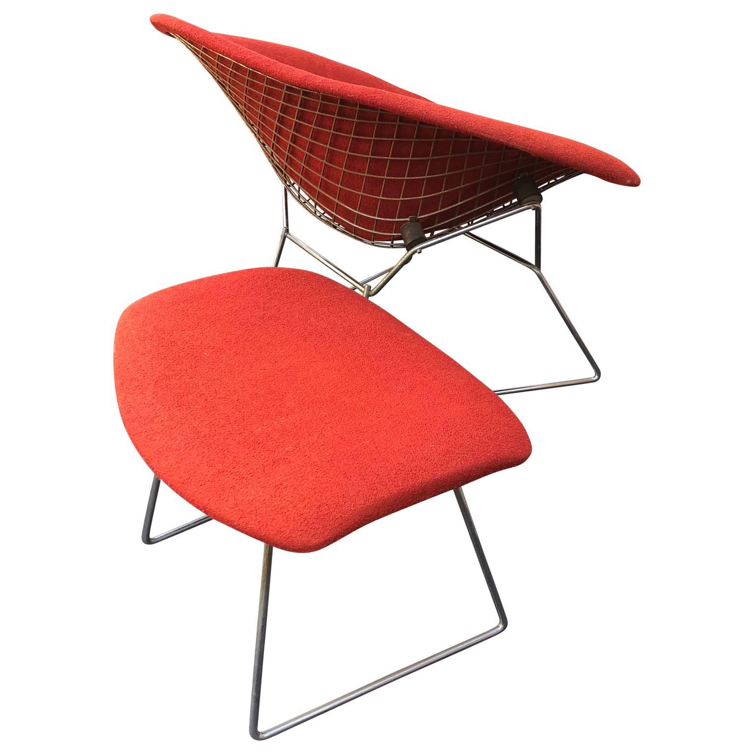 Chrome Harry Bertoia Chaise et pouf Diamond pour Knoll, vers les années 1950 en vente