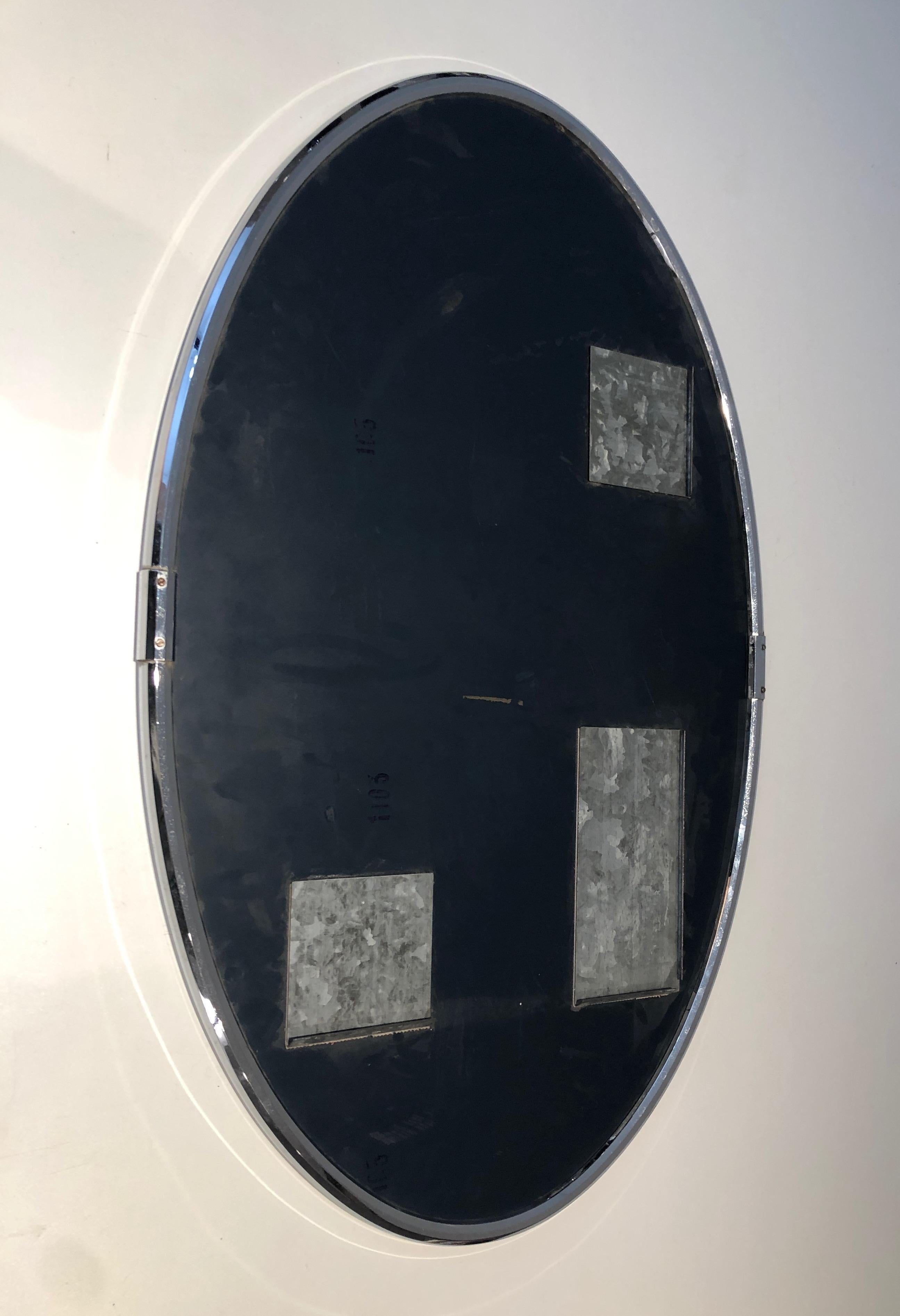 Chromed Oval Mirror in the Art Deco Style For Sale 5