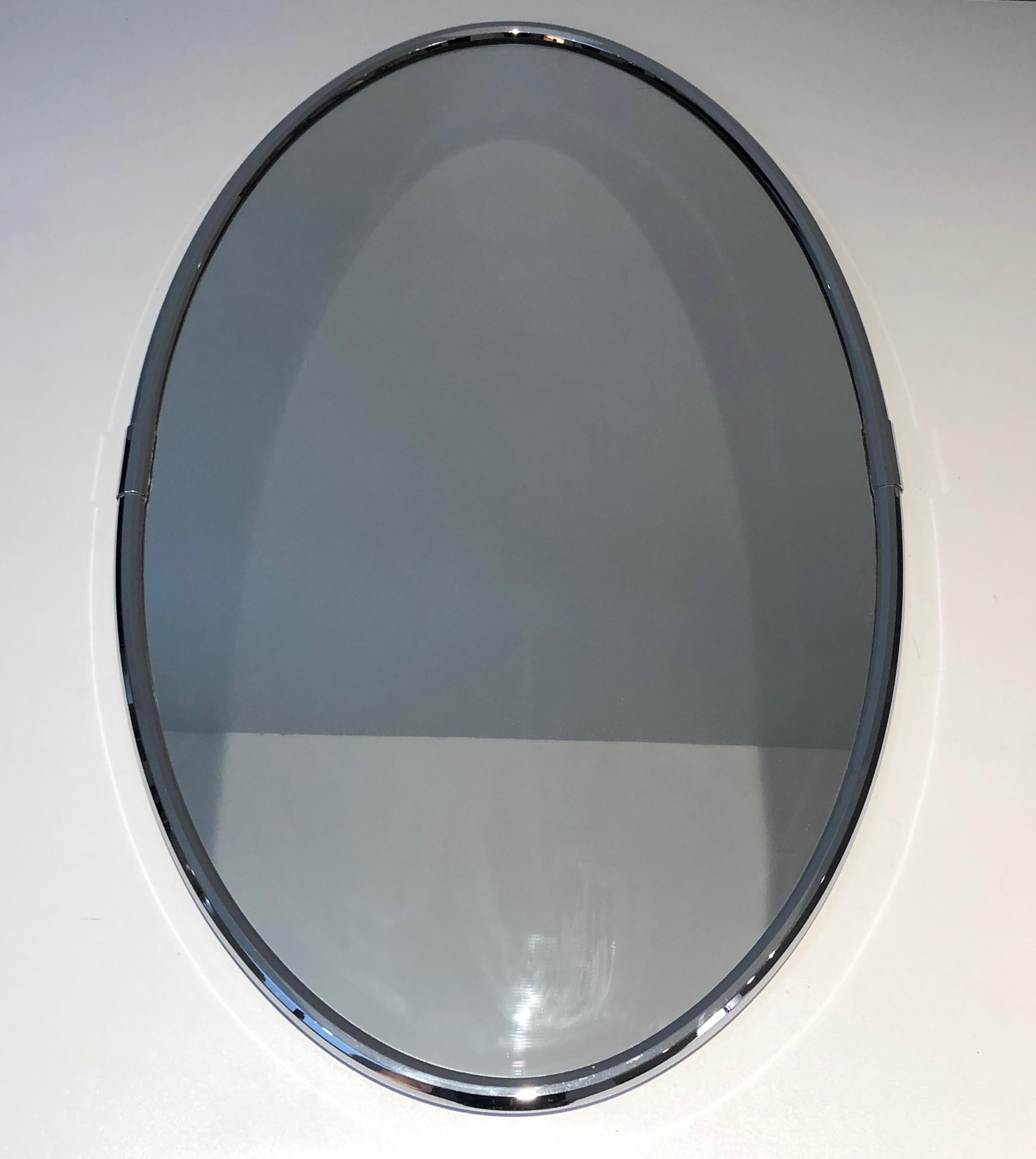 Chromed Oval Mirror in the Art Deco Style For Sale 6
