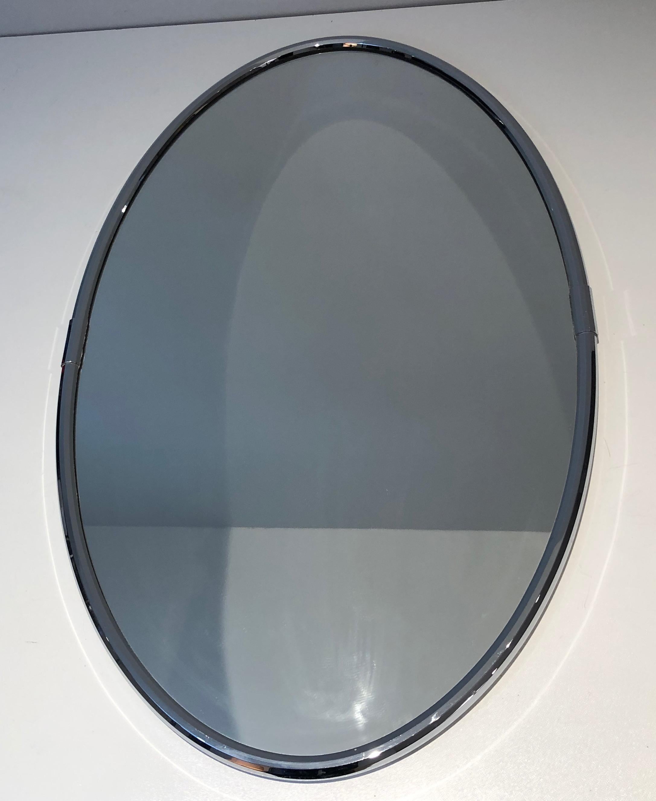 Mid-Century Modern Chromed Oval Mirror in the Art Deco Style For Sale