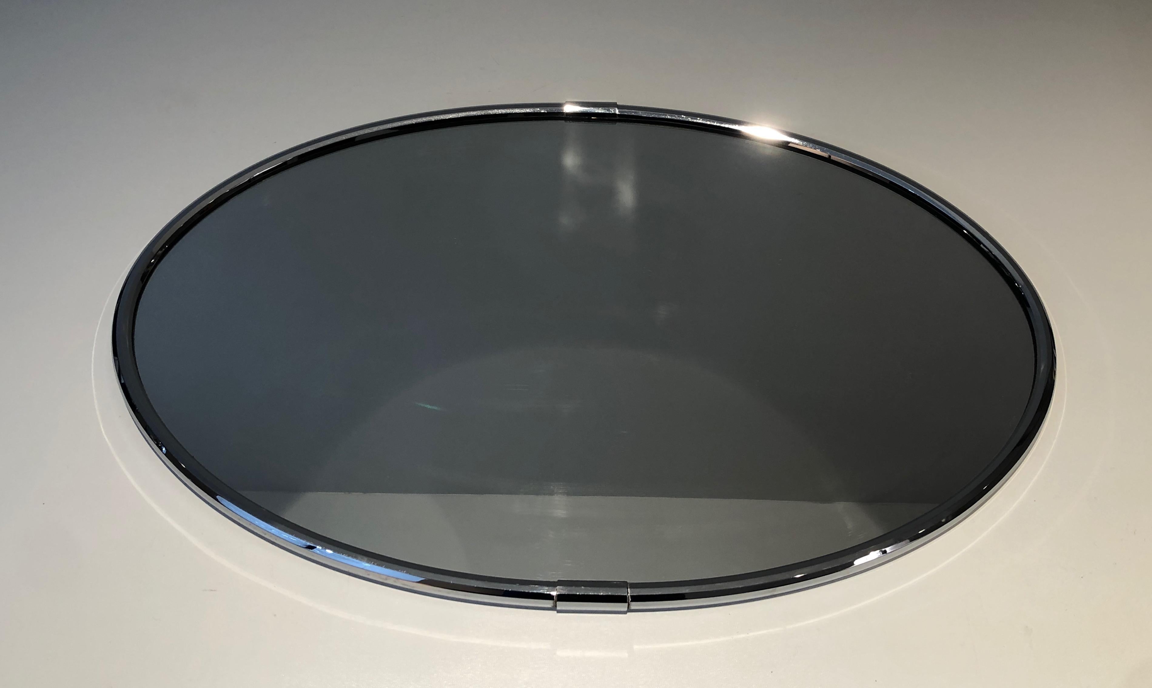 Chromed Oval Mirror in the Art Deco Style For Sale 2
