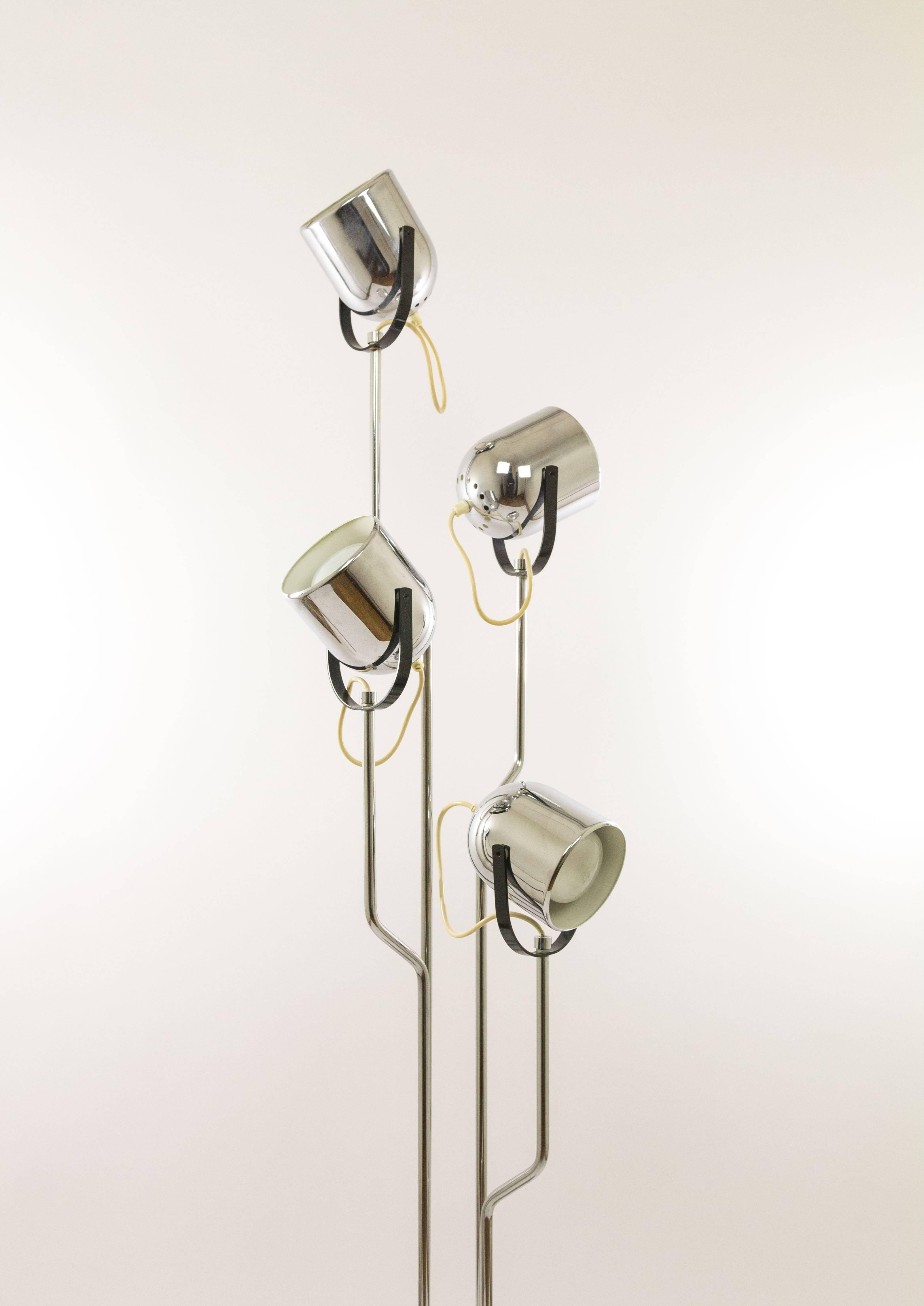 Modern Chromed Reggiani Floor Lamp with Four Spotlights, circa 1970