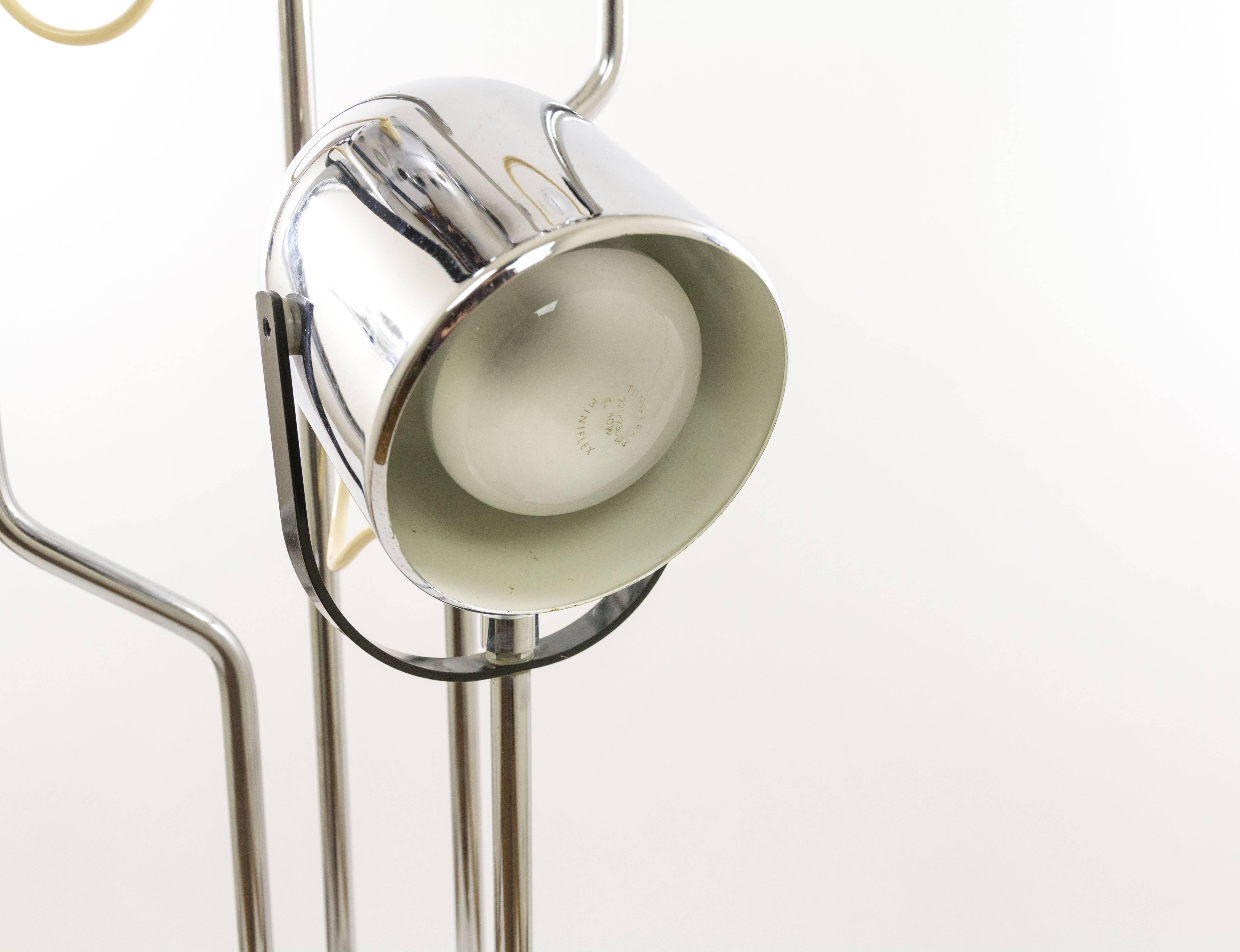 Iron Chromed Reggiani Floor Lamp with Four Spotlights, circa 1970