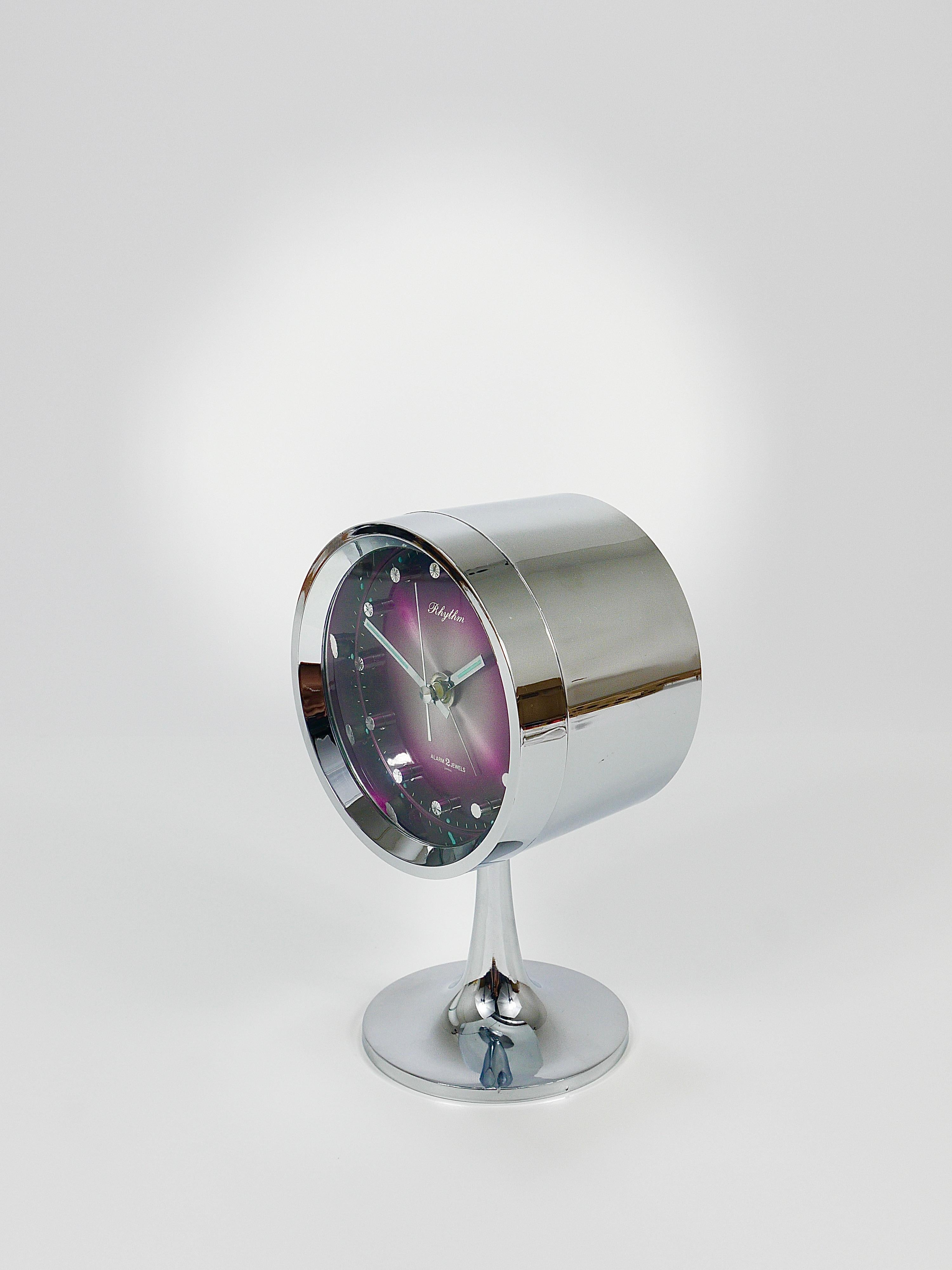 Chromed Space Age Table Desk Alarm Clock with Tulip Base by Rhythm, Japan, 1970s 4