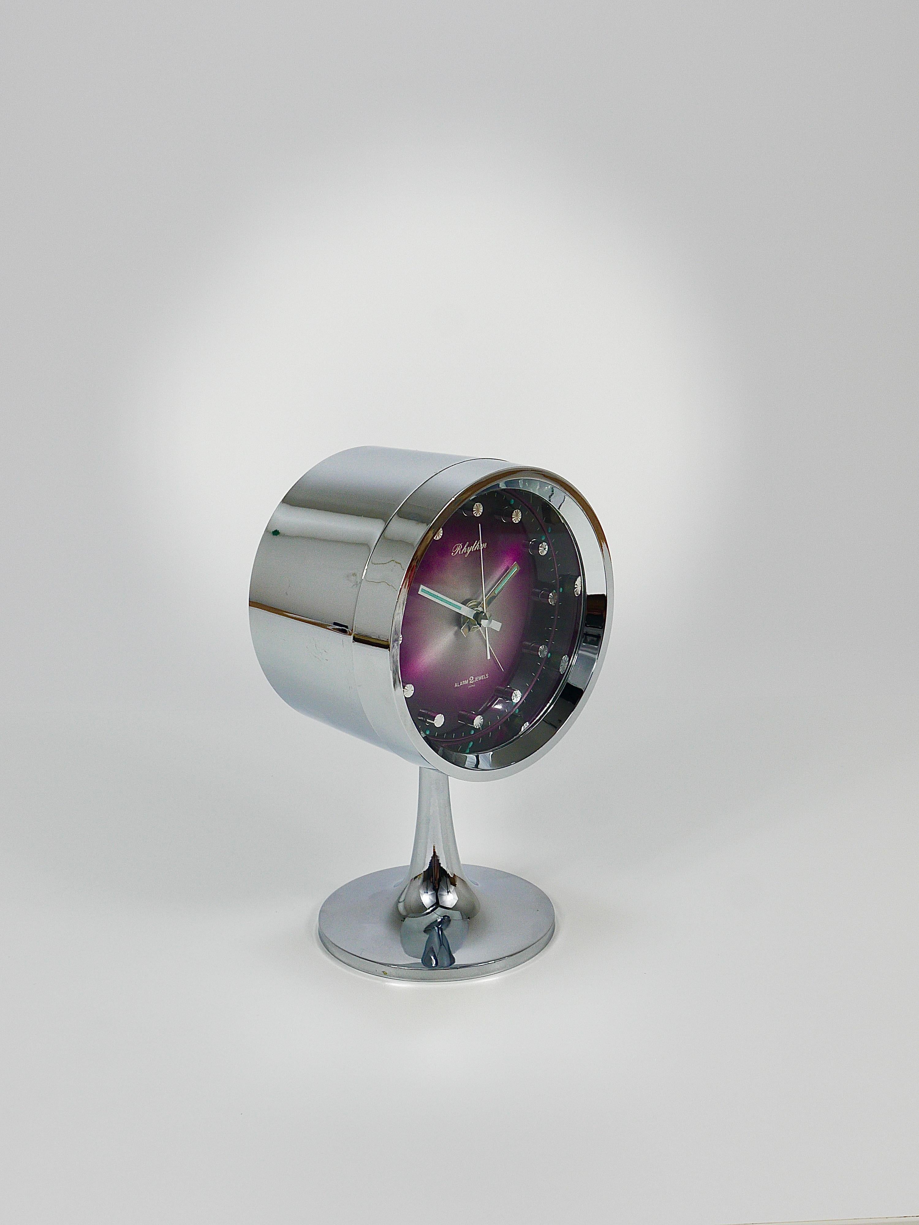 Chromed Space Age Table Desk Alarm Clock with Tulip Base by Rhythm, Japan, 1970s 5