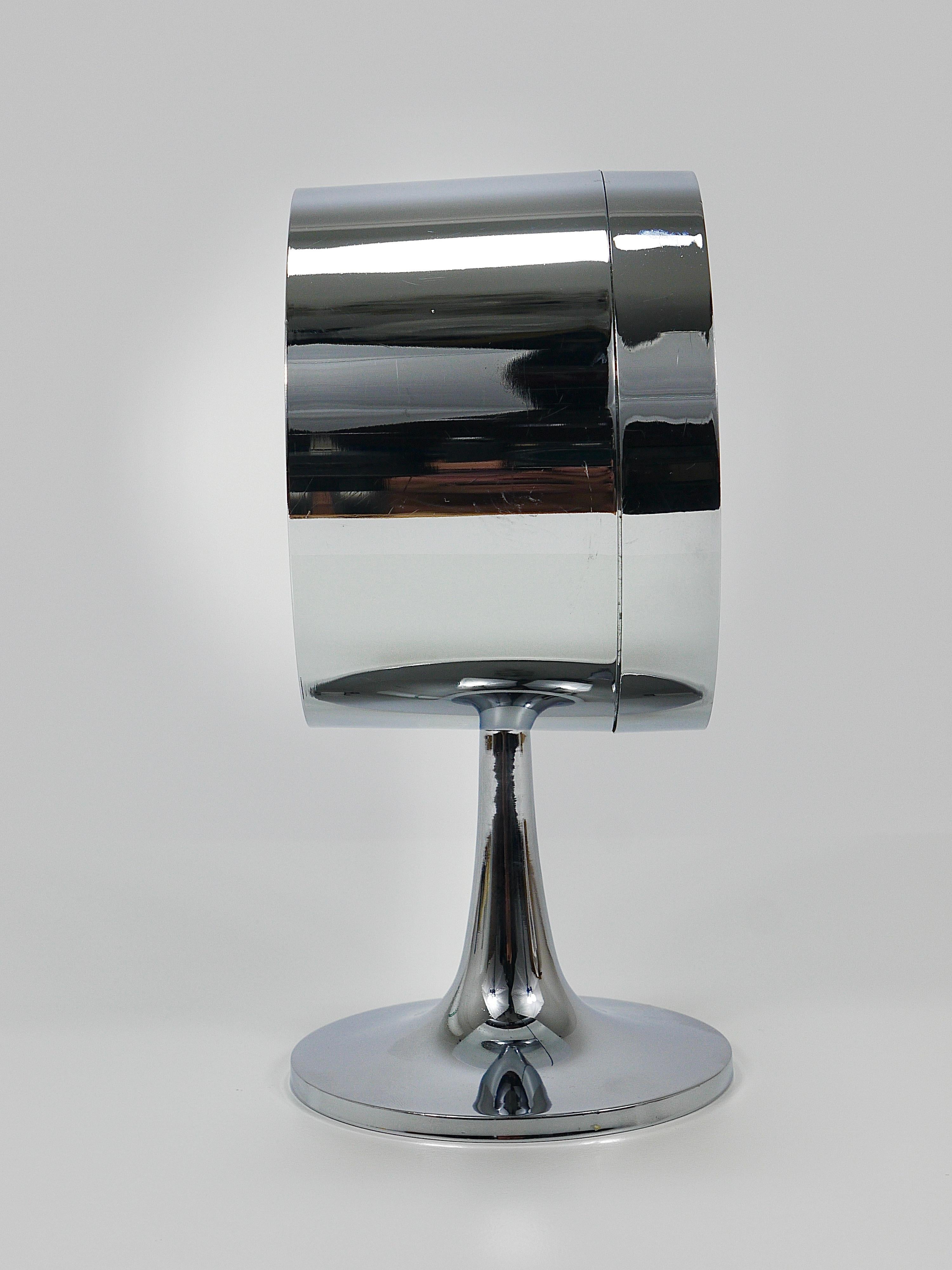 Chromed Space Age Table Desk Alarm Clock with Tulip Base by Rhythm, Japan, 1970s 7