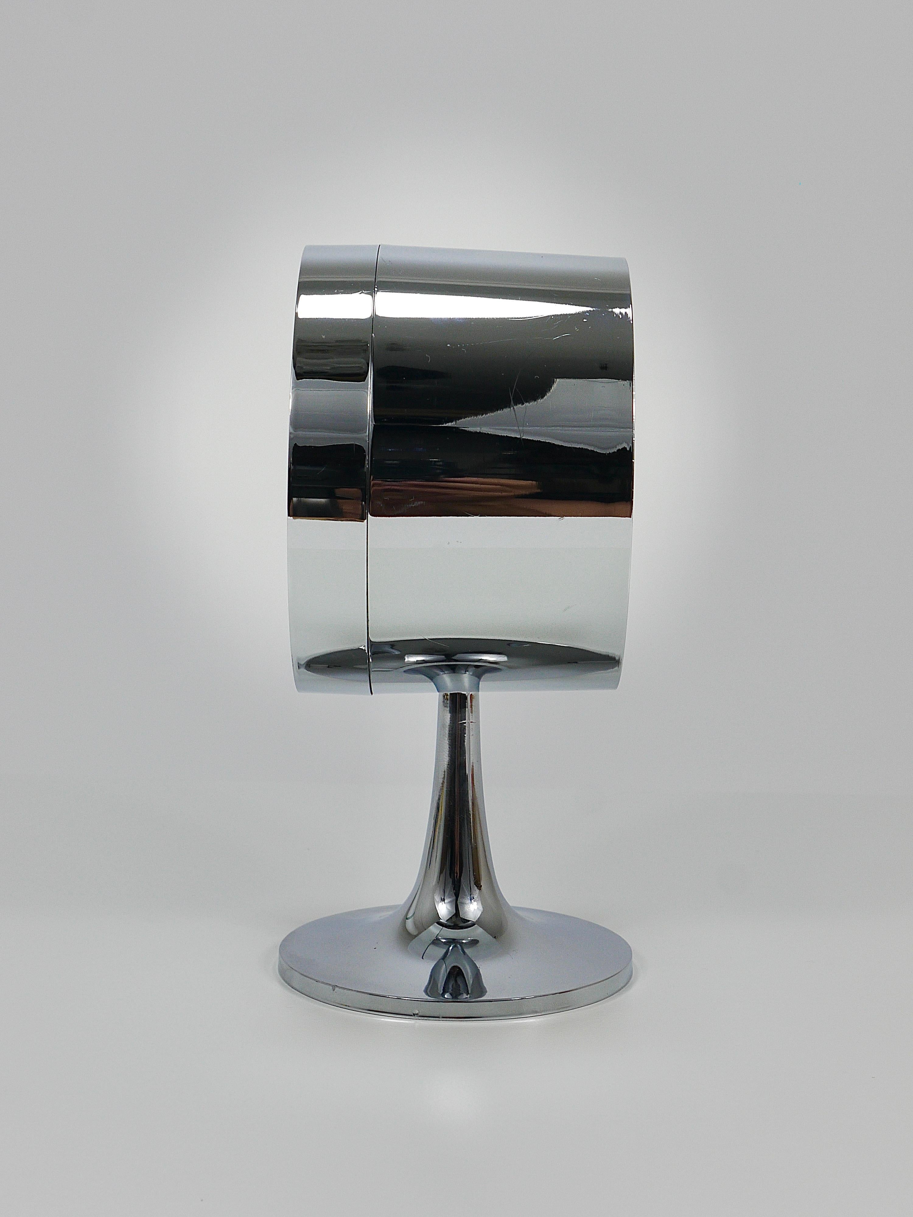 20th Century Chromed Space Age Table Desk Alarm Clock with Tulip Base by Rhythm, Japan, 1970s