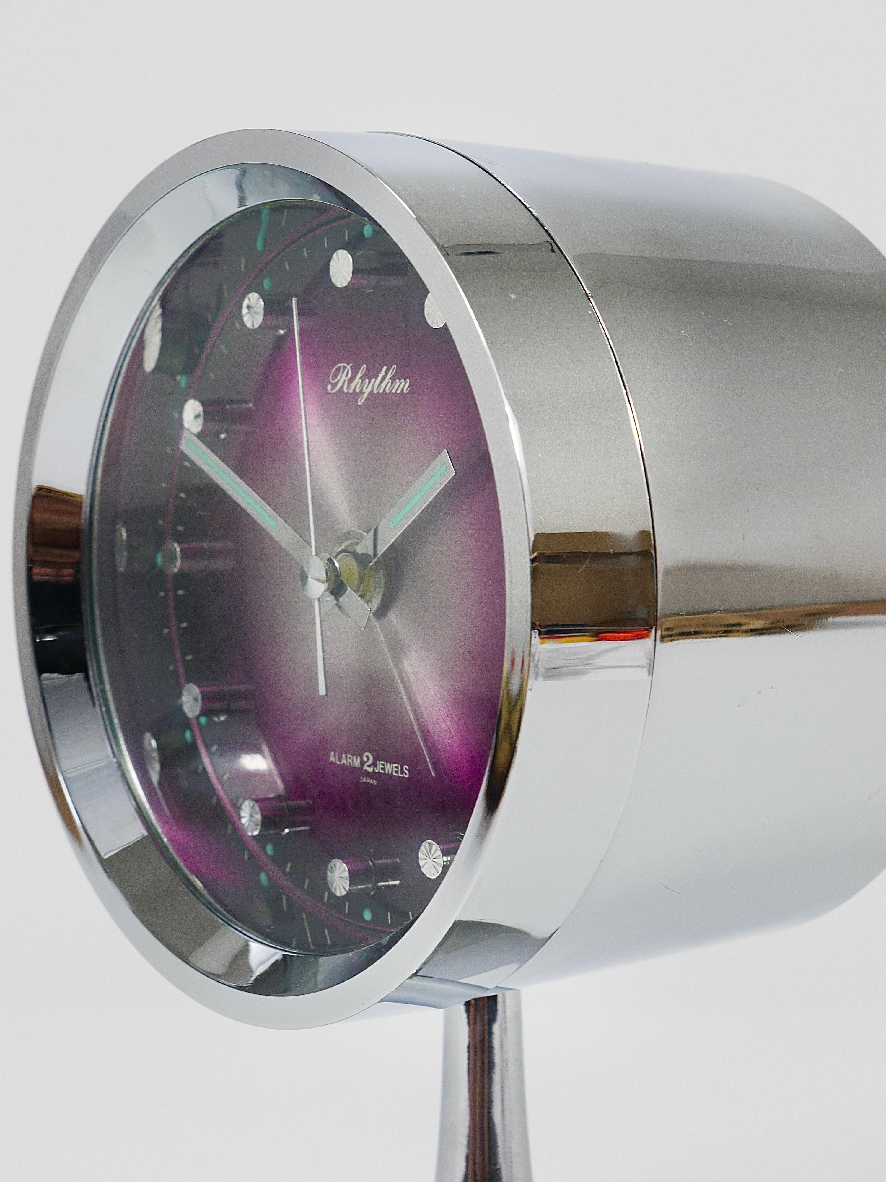 Chromed Space Age Table Desk Alarm Clock with Tulip Base by Rhythm, Japan, 1970s 1