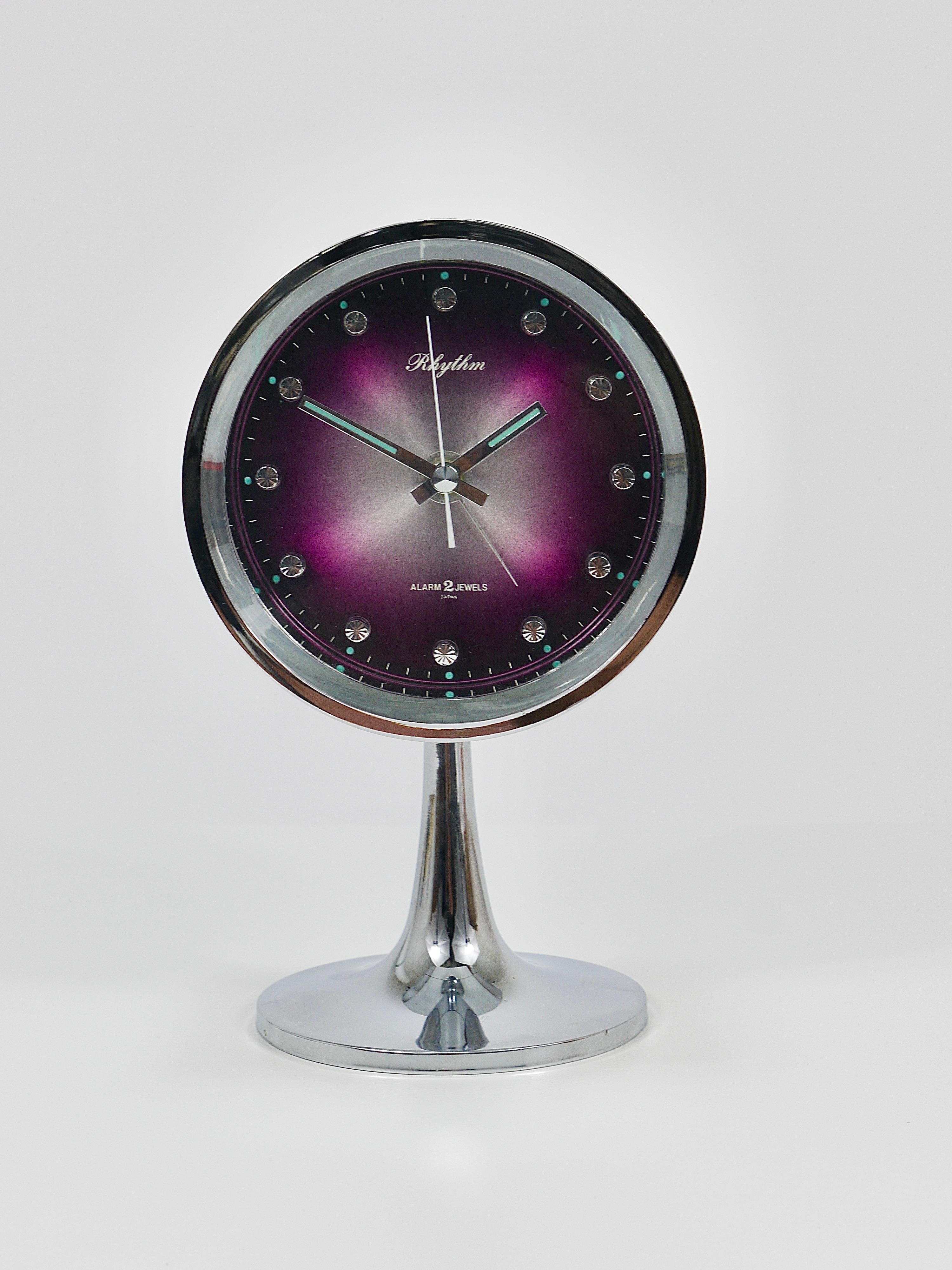 Chromed Space Age Table Desk Alarm Clock with Tulip Base by Rhythm, Japan, 1970s 2