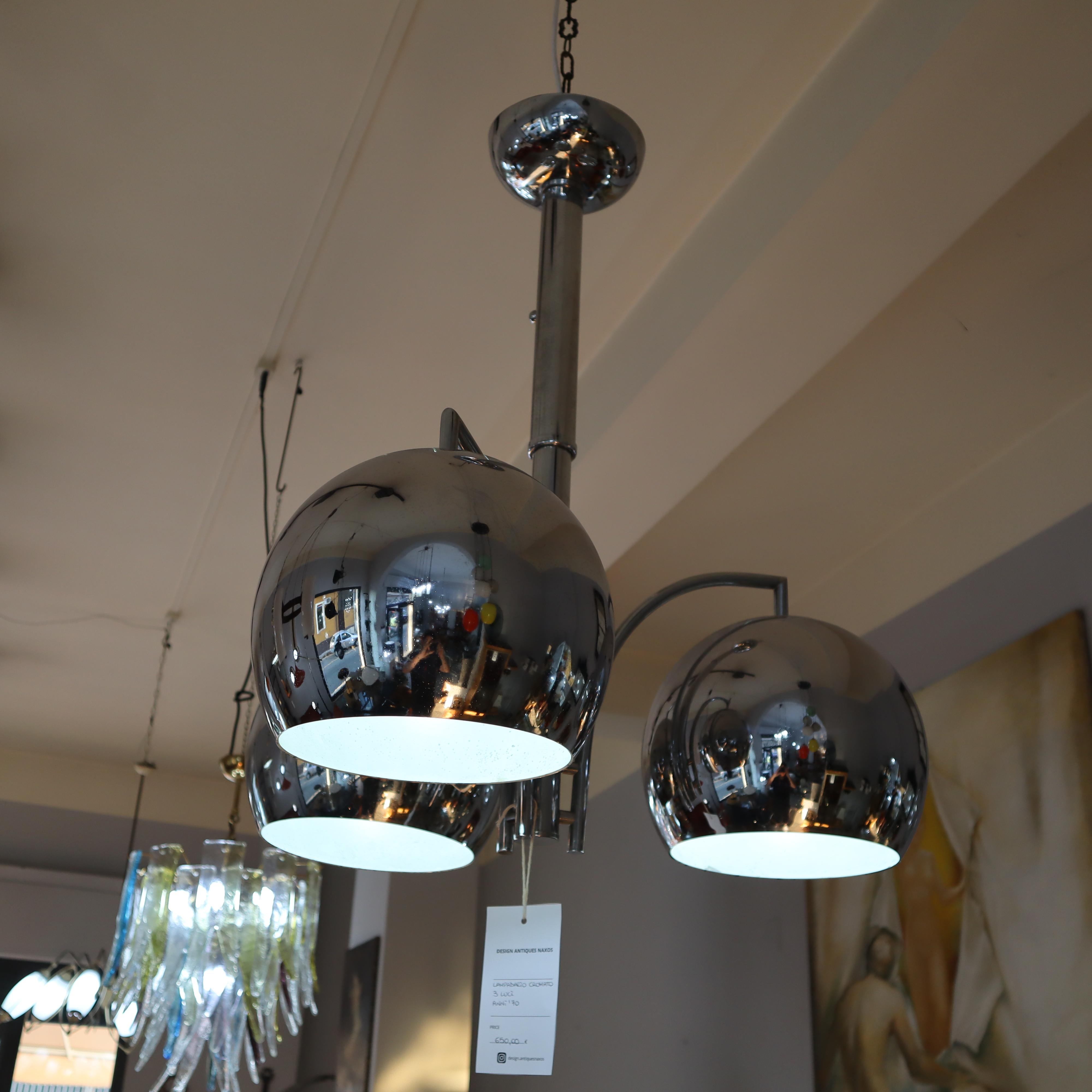 Mid-Century moderno Lampadario a sfera cromato di metà secolo moderno Goffredo Reggiani, Italia, anni '70 in vendita