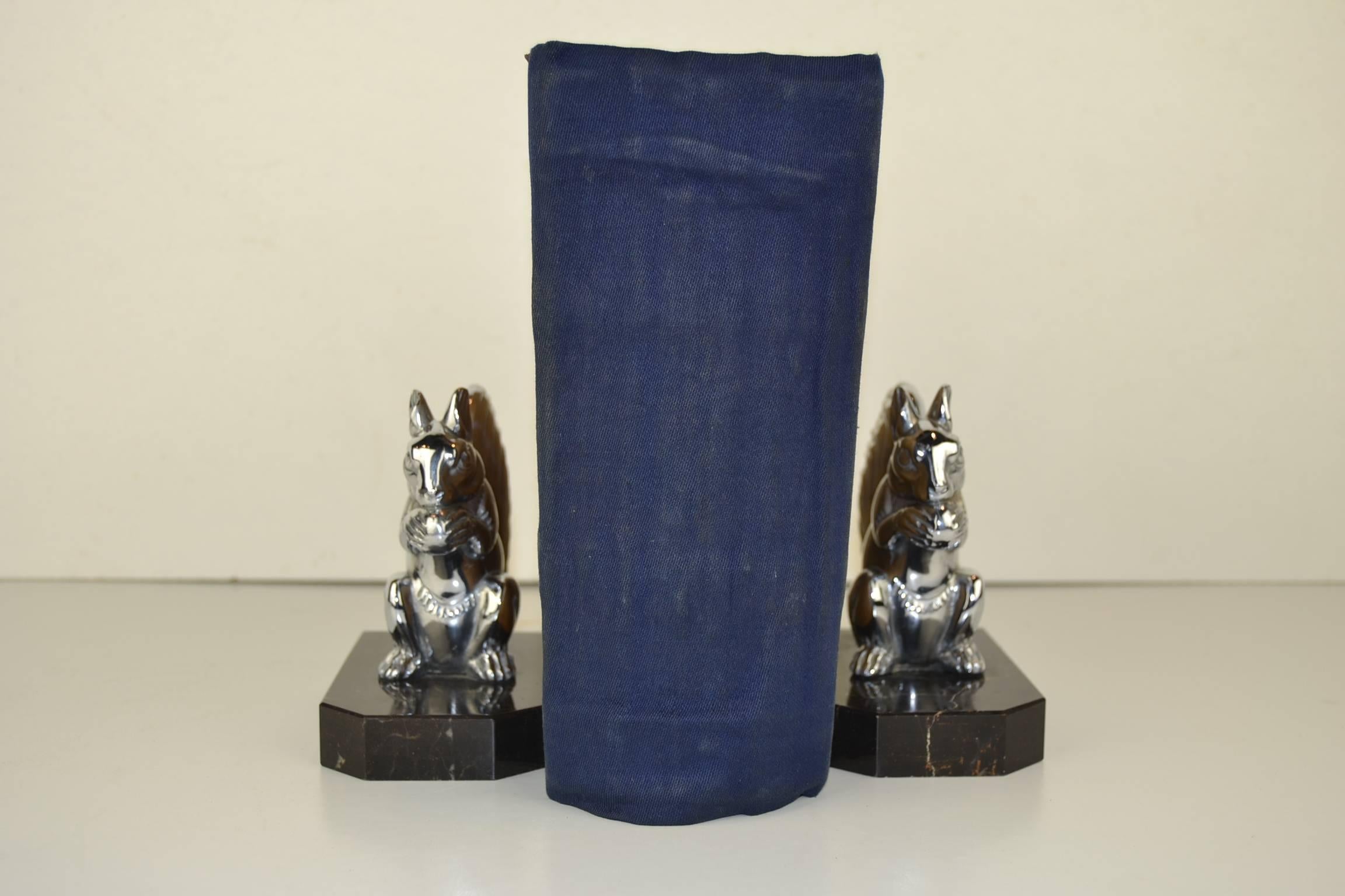 Chromed Squirrel Bookends on Marble Bases, Art Deco, 1930s 2