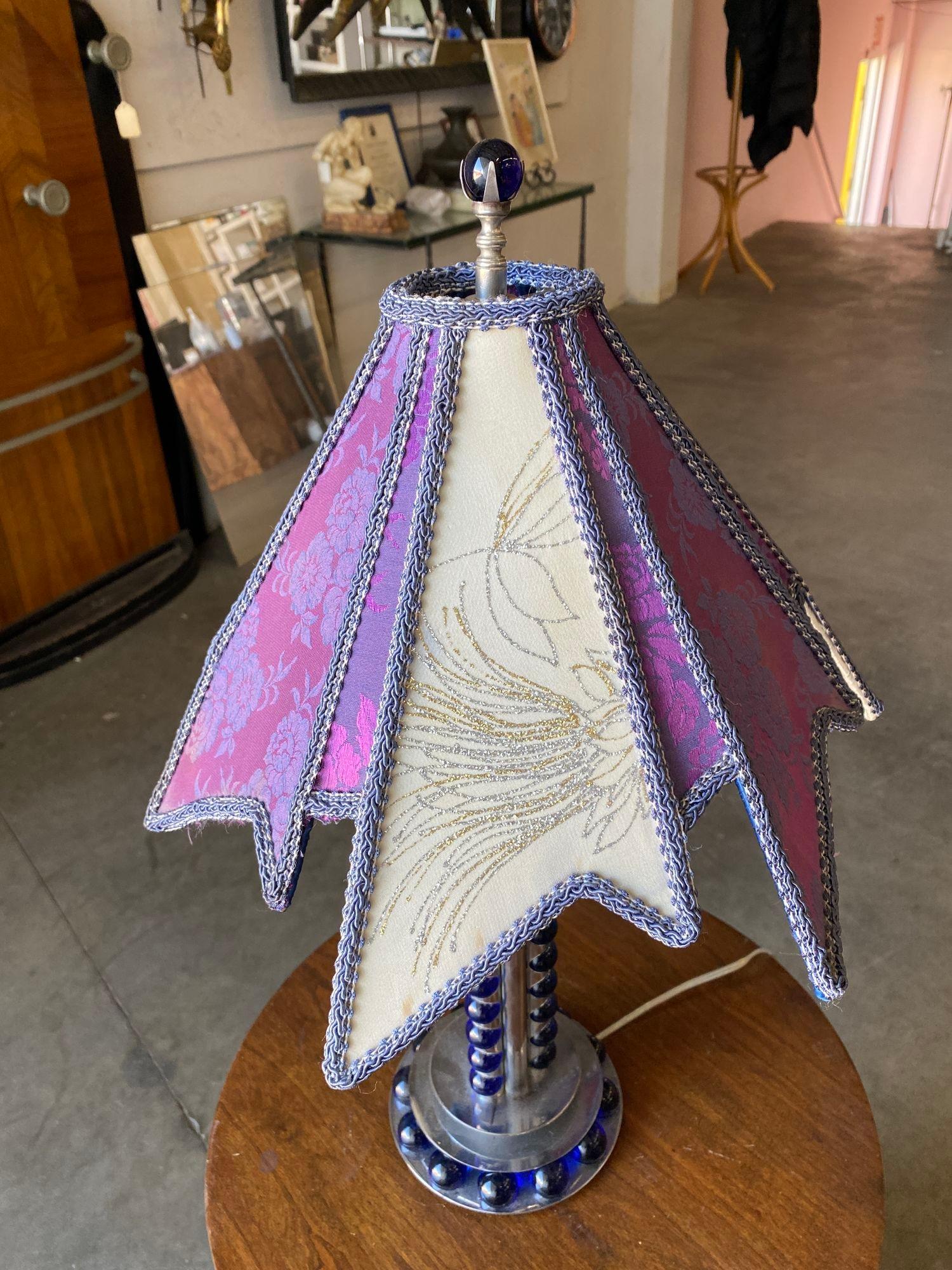 Chromed Steel and Cobalt Marble Art Deco Lamp For Sale 3