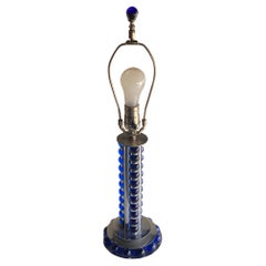 Chromed Steel and Cobalt Marble Art Deco Lamp