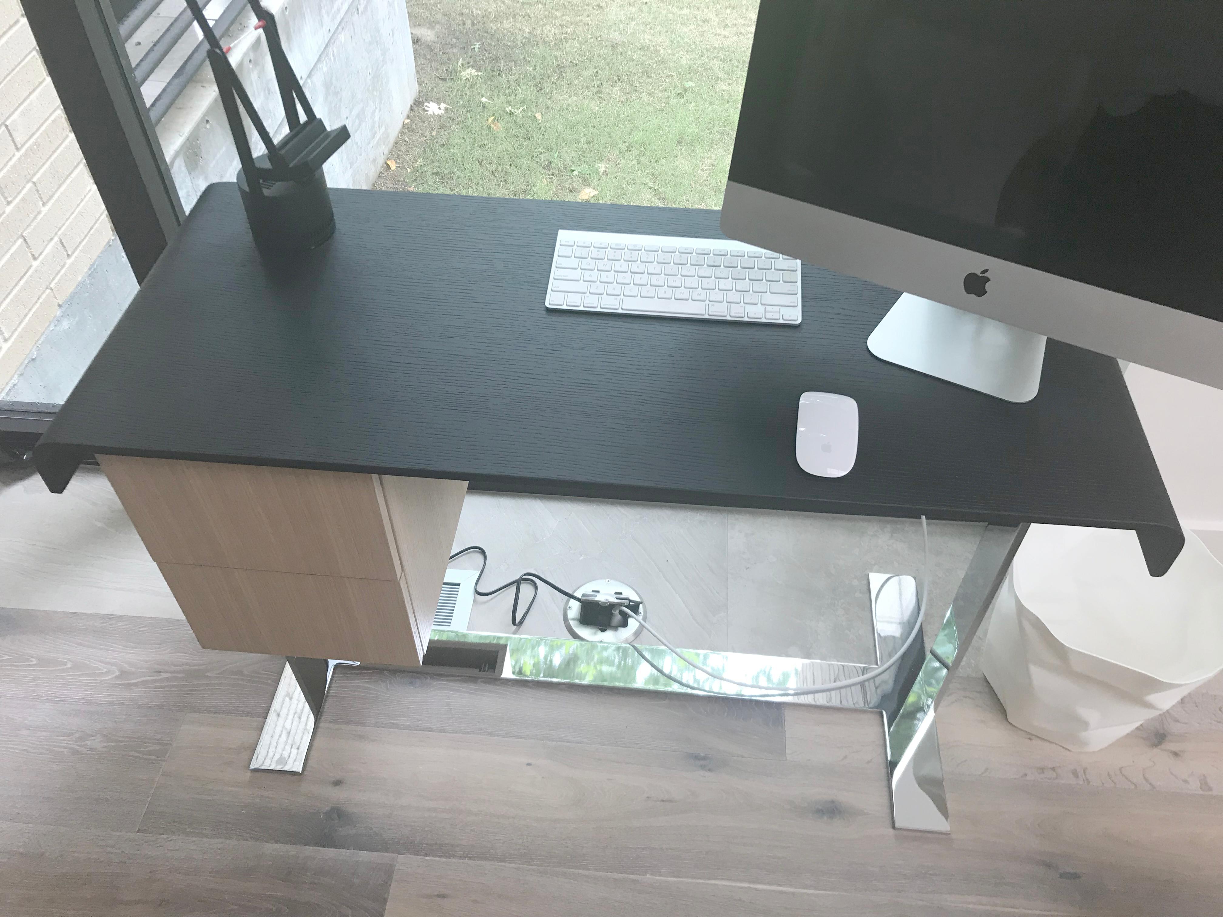 Modern Chromed Steel Base with Brushed Black Oak Top Writing Desk, B&B Italia