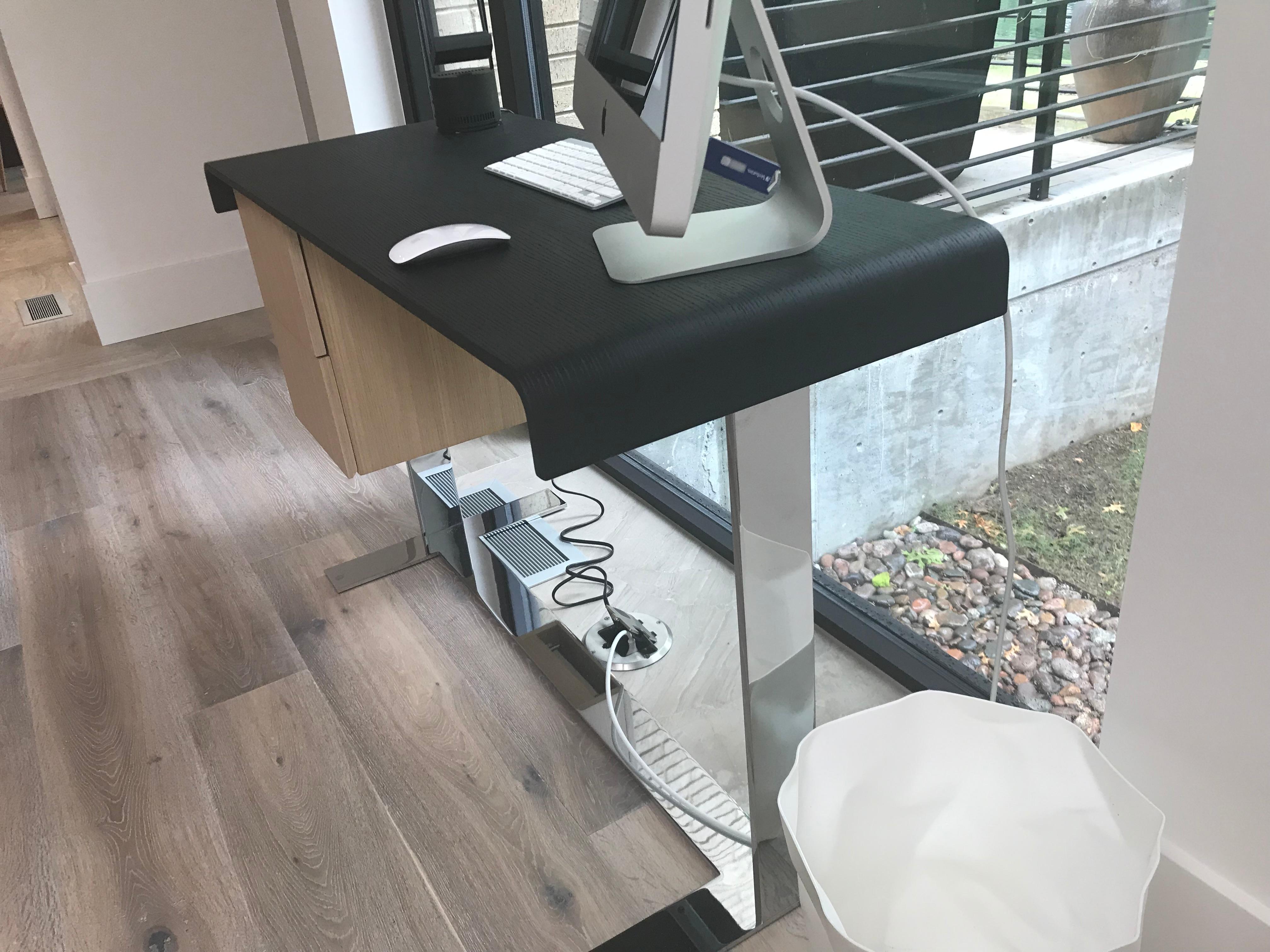 Italian Chromed Steel Base with Brushed Black Oak Top Writing Desk, B&B Italia