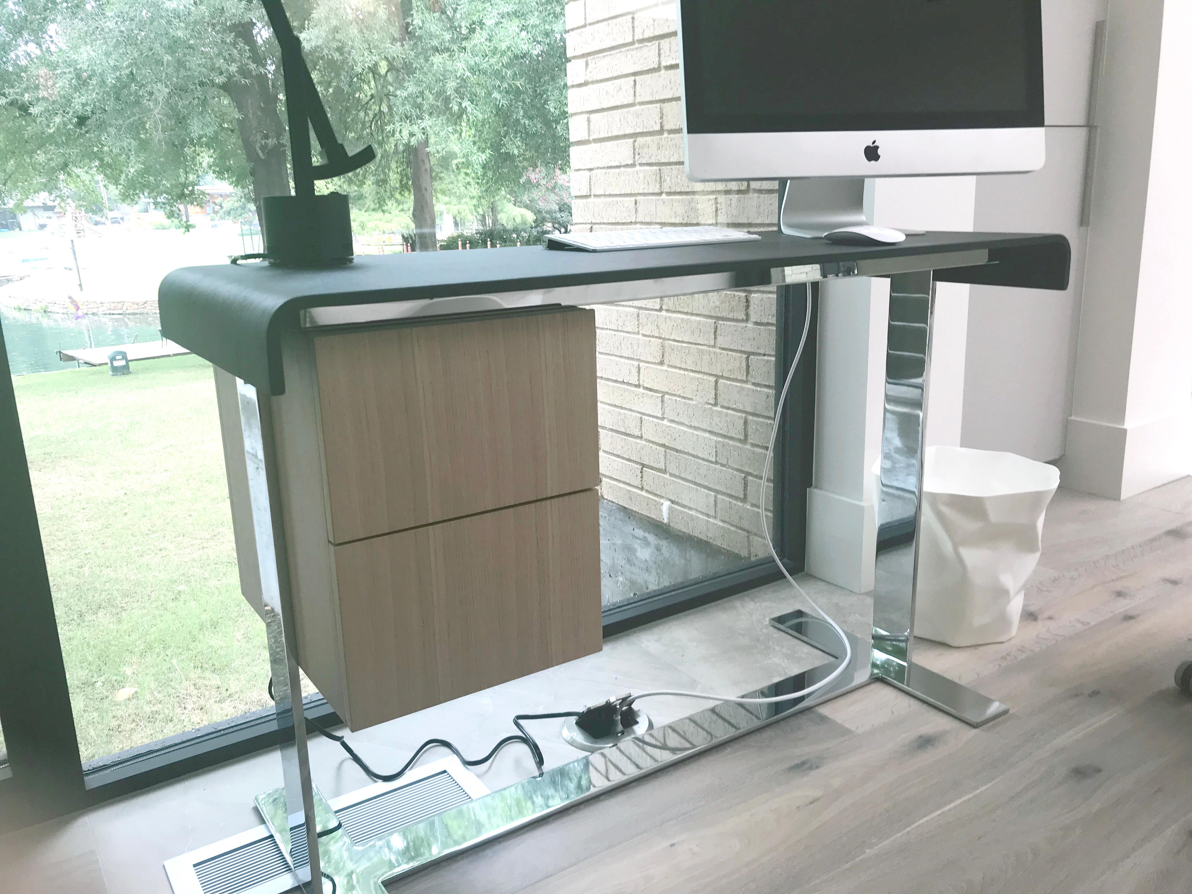 Chromed Steel Base with Brushed Black Oak Top Writing Desk, B&B Italia In New Condition In Tulsa, OK