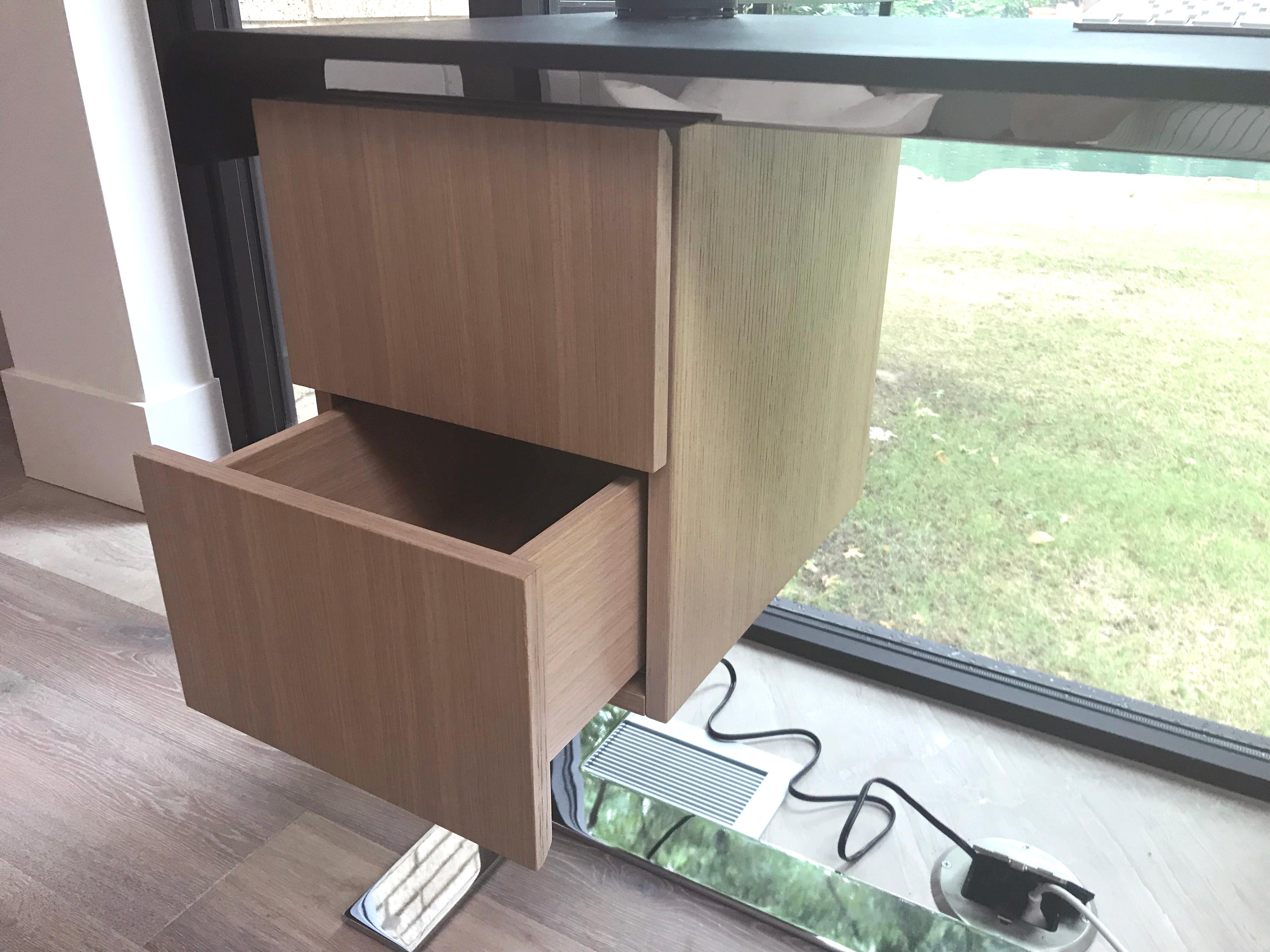 Contemporary Chromed Steel Base with Brushed Black Oak Top Writing Desk, B&B Italia