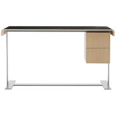 Chromed Steel Base with Brushed Black Oak Top Writing Desk, B&B Italia