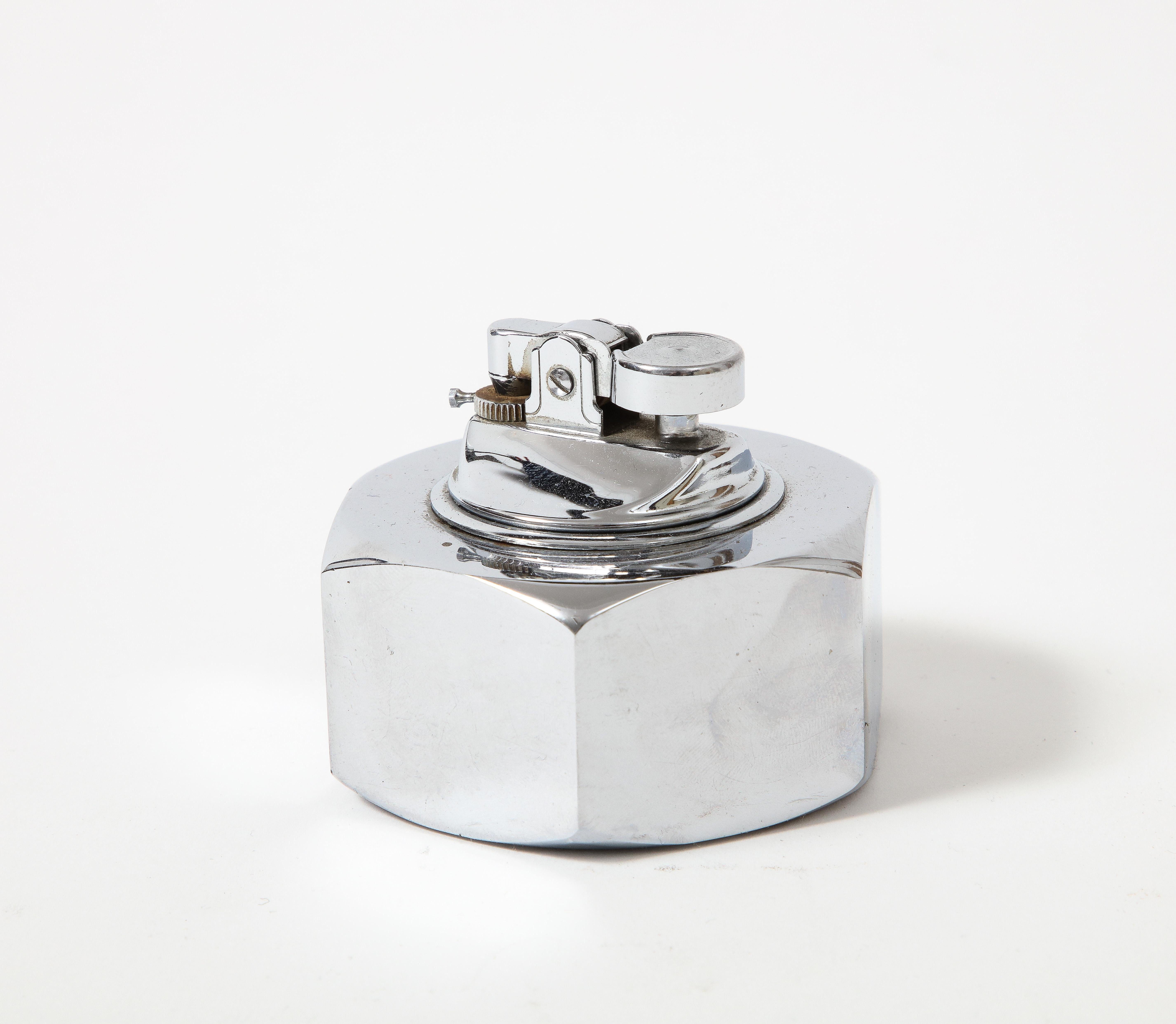 French Chromed Steel, Bolt Tabletop Lighter, France, c. 1960 For Sale
