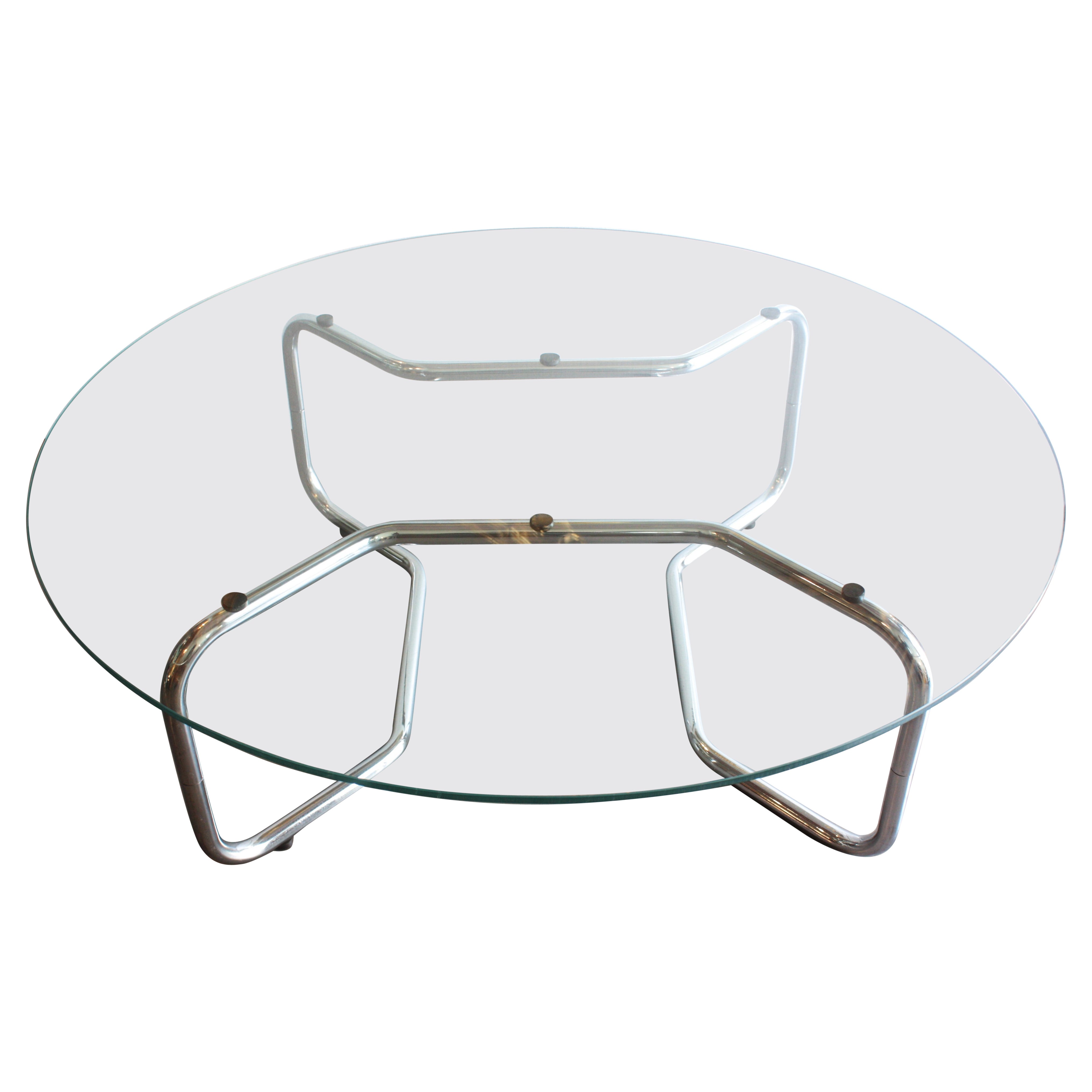 Chromed Steel Coffee Table Base After Milo Baughman