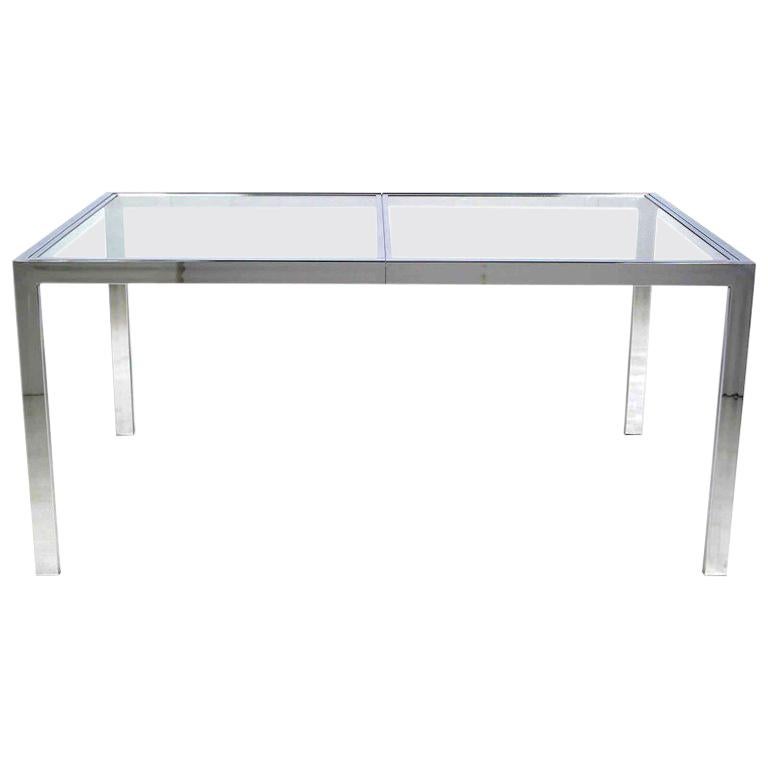 Chromed Steel Parsons Style Dining Table In The Style of Milo Baughman For Sale