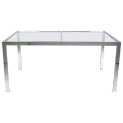 Chromed Steel Parsons Style Dining Table In The Style of Milo Baughman