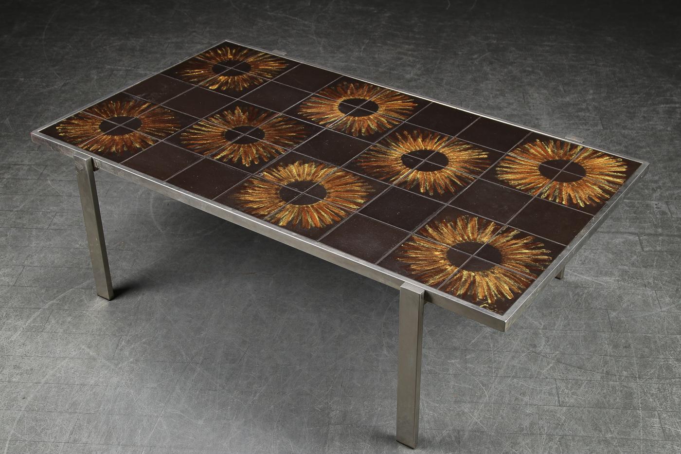 Danish Chromed Steel Tile Top Coffee Table
