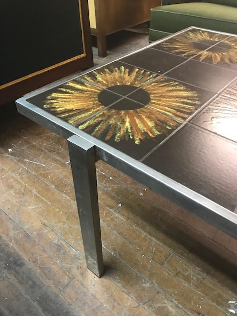 Modern Chromed Steel Tile Top Coffee Table