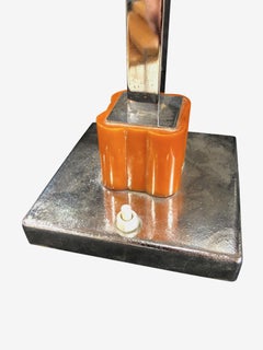 Chromed Table Lamp with Orange Bakelite, Art Deco, France, 1930s