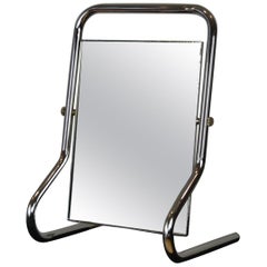 Miroir de table chromé, miroir de coiffeuse de style Bauhaus, années 1970