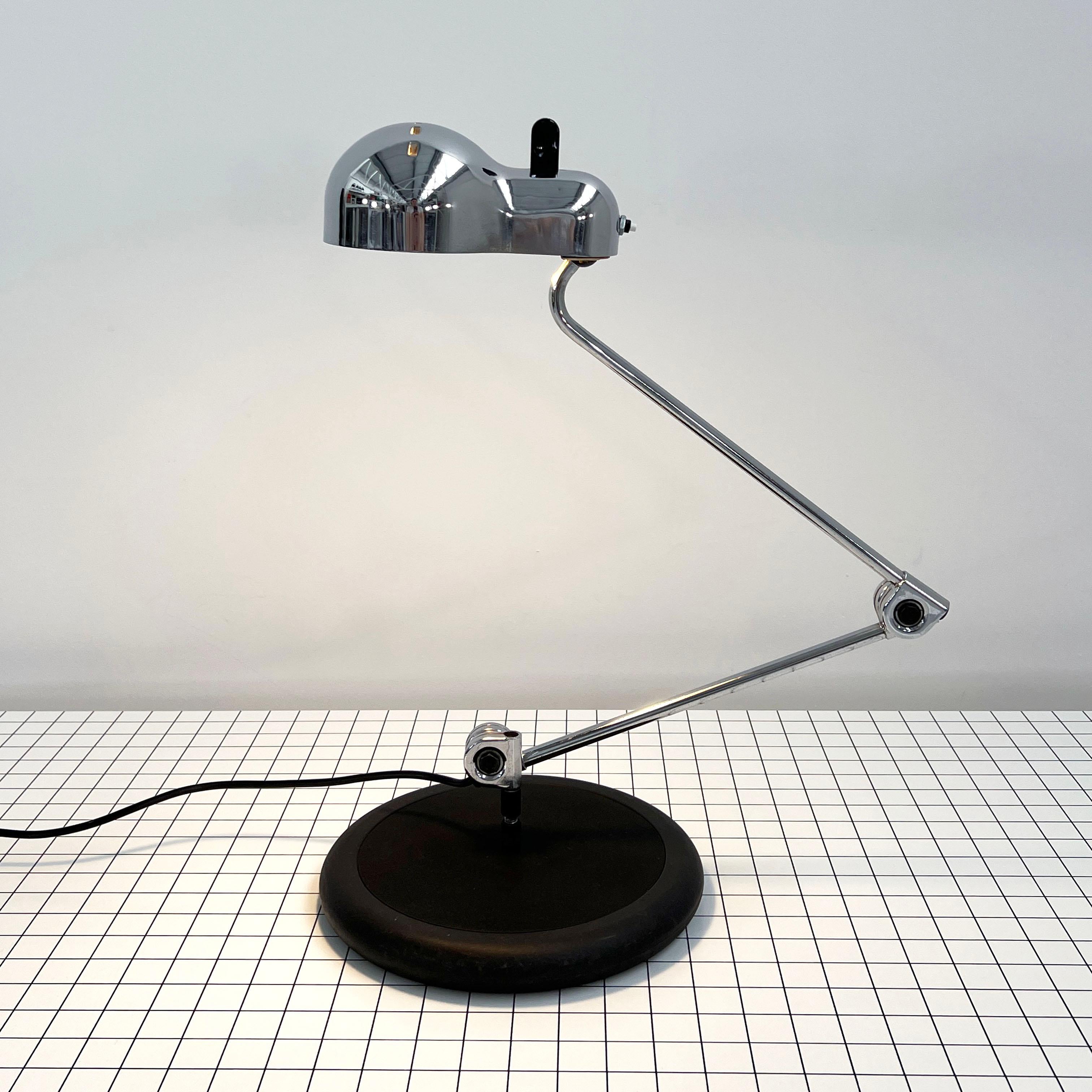 Designer - Joe Colombo
Producer - Stilnovo
Model - Topo Desk Lamp
Design Period - Seventies
Measurements - Width 30 cm x Depth 68 cm x Max Height 100 cm - Min Height 60 cm
Materials - Metal
Color - Silver, Black
Electrical Properties - European Plug