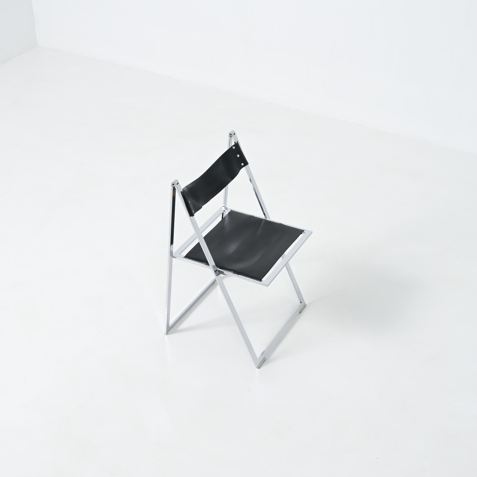 Chromed Trestles Table and Folding Chair by Elios Colle d'Elsa For Sale 8