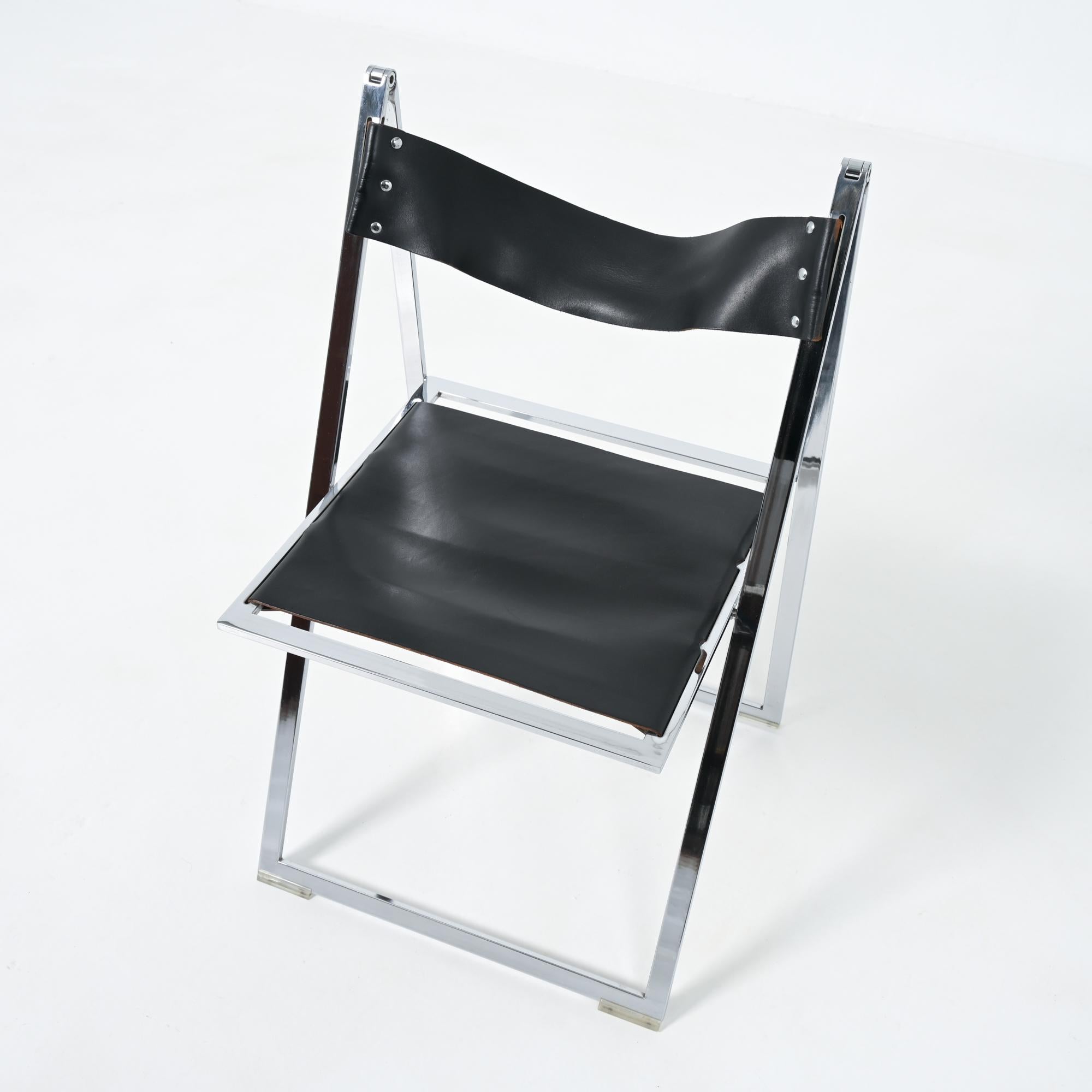 Chromed Trestles Table and Folding Chair by Elios Colle d'Elsa For Sale 9
