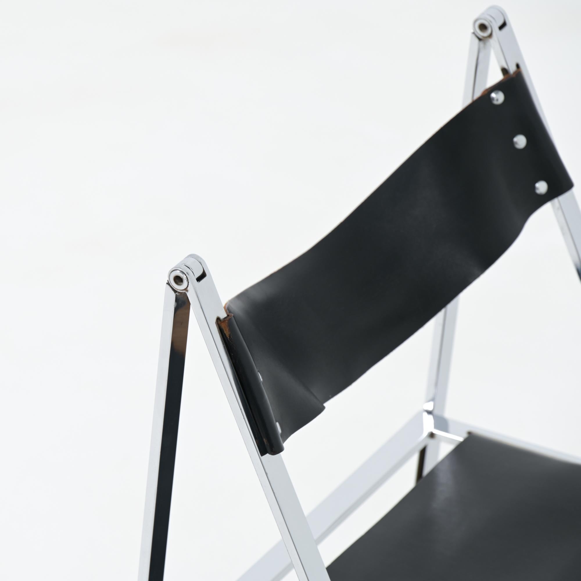 Chromed Trestles Table and Folding Chair by Elios Colle d'Elsa For Sale 10