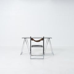 Chromed Trestles Table and Folding Chair by Elios Colle d'Elsa