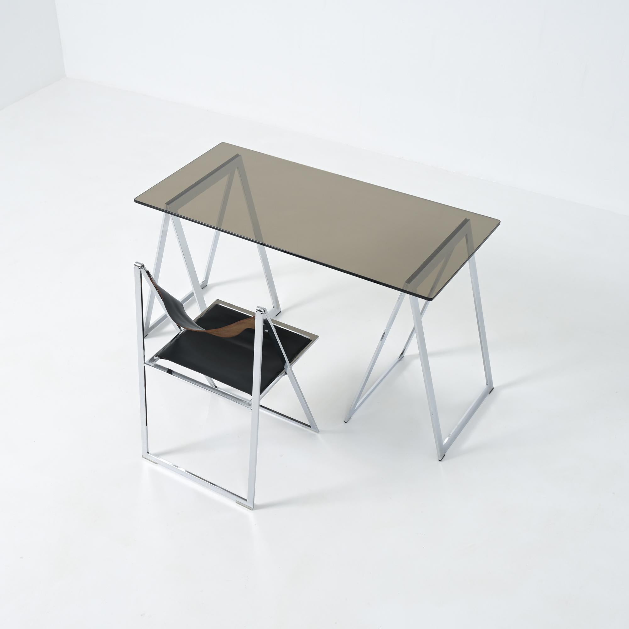 Italian Chromed Trestles Table and Folding Chair by Elios Colle d'Elsa For Sale