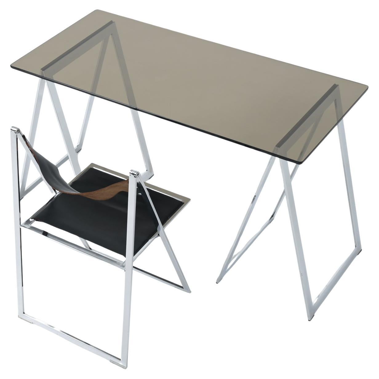 Chromed Trestles Table and Folding Chair by Elios Colle d
Elsa For Sale