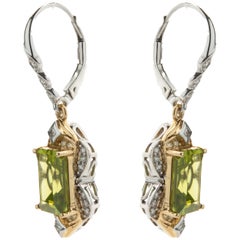 Chromia 18 Karat Yellow and White Gold Peridot and Diamond Drop Earrings