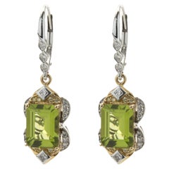 Chromia 18 Karat Yellow and White Gold Peridot and Diamond Drop Earrings