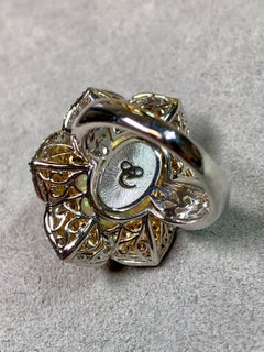 Chromia 18K Fancy Yellow Diamond Cabochon Opal Floral Cocktail Ring 11.50ctw