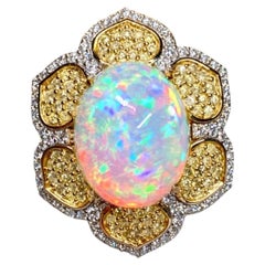 Chromia 18K Fancy Yellow Diamond Cabochon Opal Floral Cocktail Ring 11.50ctw