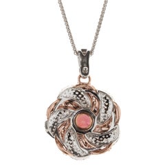 Chromia 18k Rose and White Gold Red Tourmaline and Pave Diamond Flower Necklace