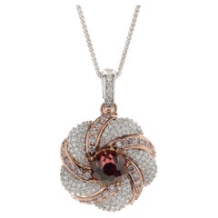 Chromia 18k Rose and White Gold Red Tourmaline and Pave Diamond Flower Necklace