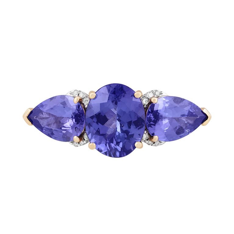 AA+ Tansanit & Weißer Diamant 14K Gelbgold Ring 6,45cts im Zustand „Hervorragend“ im Angebot in New York, NY