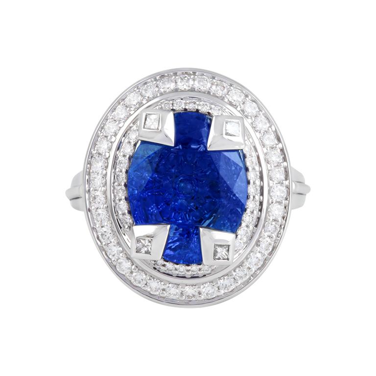 Chromia AAA+ Tanzanite & White Diamond 18K White Gold Ring 6.96cts In Excellent Condition For Sale In New York, NY