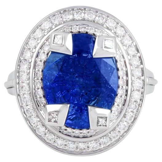 Chromia AAA+ Tanzanite & White Diamond 18K White Gold Ring 6.96cts For Sale